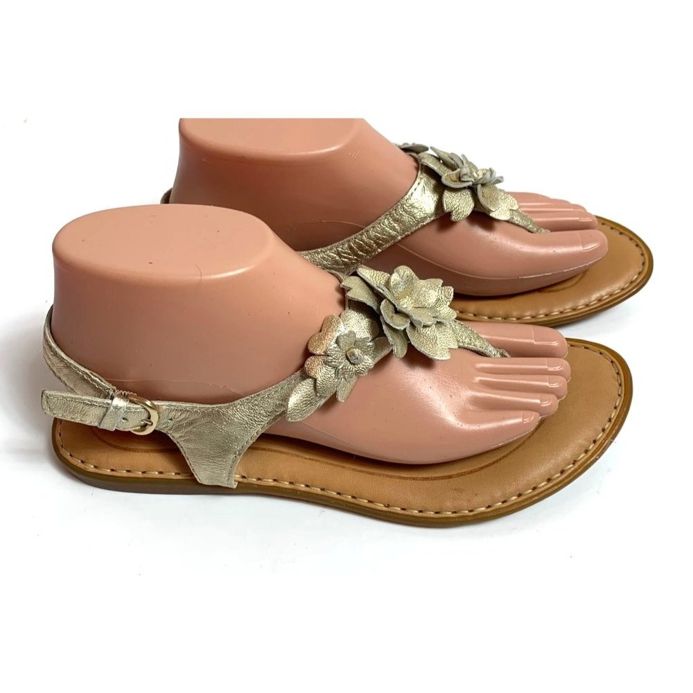 Born Shoes Brown Leather Floral Flat Sandals Size 8M